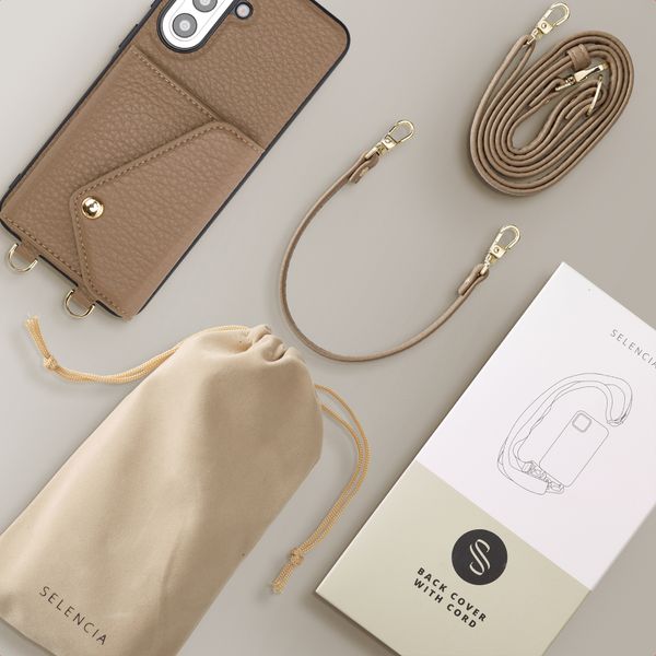 Selencia Sera HandyHülle mit Kordel und Umschlag-Kartenhalter Samsung Galaxy A57 (5G) - Taupe