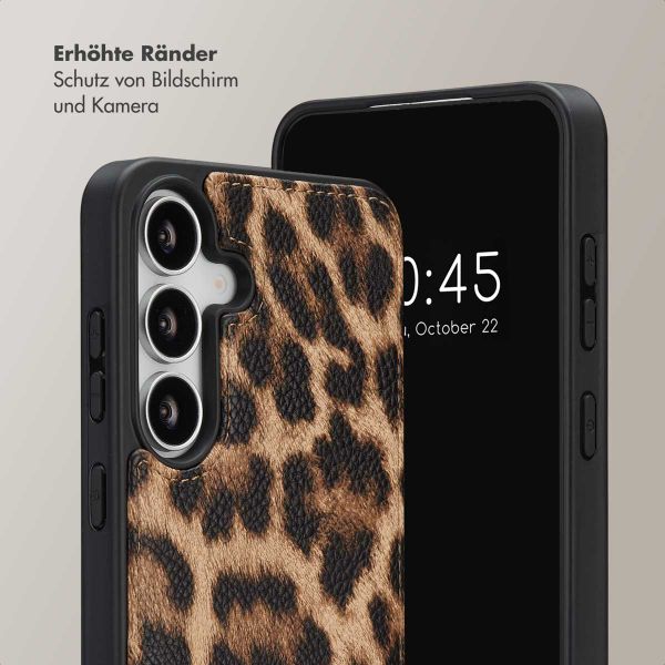 Selencia Nova HandyHülle mit Kordel und Kartenhalter Samsung Galaxy S25 FE - Leopard