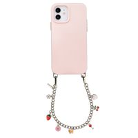 Selencia Rivièra MagSafe Backcover mit abnehmbaren Haken für das Apple iPhone 12 / 12 Pro - Sorbet Pink + Chain Charm - Silver