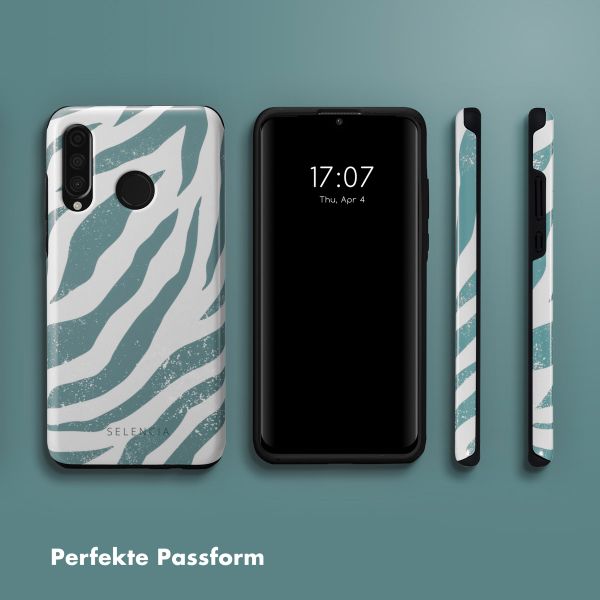 Selencia Vivid Tough Back Cover für das Huawei P30 Lite - Colorful Zebra Pine Blue