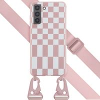 Selencia SilikonHülle design mit abnehmbarem Band Samsung Galaxy S21 FE - Irregular Check Sand Pink