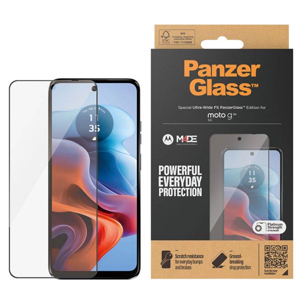 PanzerGlass Ultra-Wide Fit Antibakterieller Displayschutz für das Motorola Moto G34