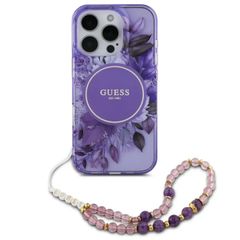 Guess MagSafe IML Flowers Case mit Beads Strap für das iPhone 15 - Purple