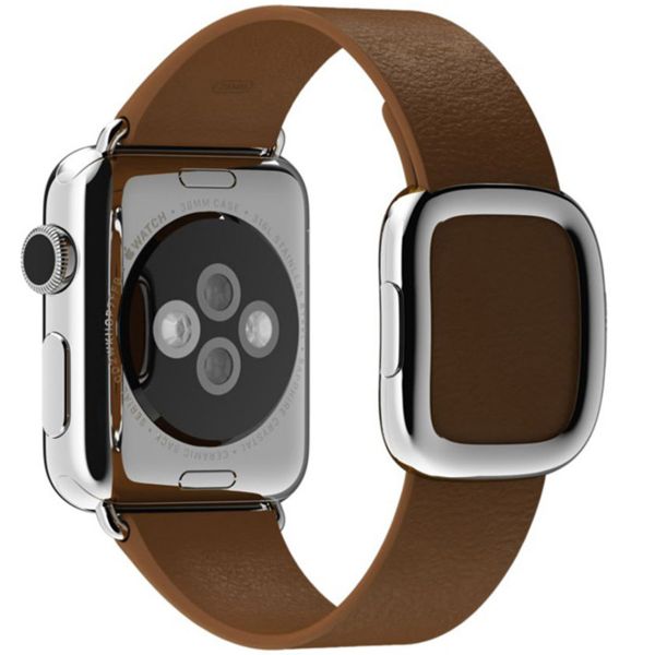 Apple Leather Band Modern Buckle für die Apple Watch Series 1 bis 9 / SE (38/40/41 mm) | Series 10 (42 mm) - Größe S - Braun