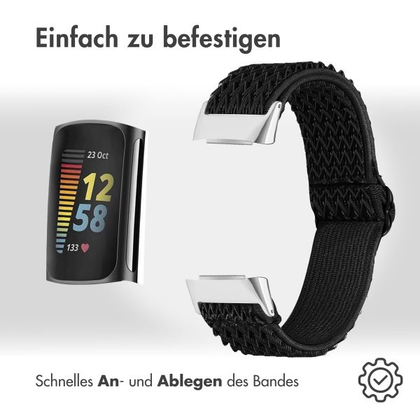 imoshion Elastisches Nylonarmband für das  Fitbit Charge 5 - Schwarz