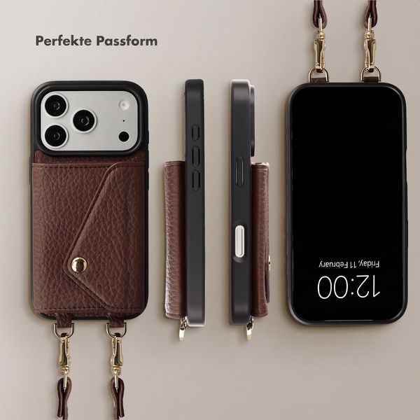 Selencia Sera HandyHülle mit Kordel und Umschlag-Kartenhalter Apple iPhone 17 Pro Max - Chocolate Brown
