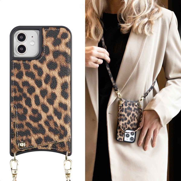 Selencia Nova Back Cover mit Kordel und Kartenhalter für das iPhone 12 (Pro) - Leopard