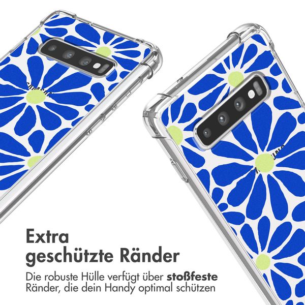 imoshion Design Hülle mit Band Samsung Galaxy S10 - Cobalt Blue Flowers Connect