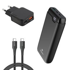 imoshion Powerbank 27.000 mAh + Accezz Ultra Slim GaN Ladegerät + Accezz USB-C- auf USB-C-Kabel - 1 Meter - Schwarz