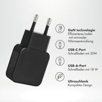 imoshion Powerbank 27.000 mAh + Accezz Ultra Slim GaN Ladegerät + Accezz USB-C- auf USB-C-Kabel - 1 Meter - Schwarz