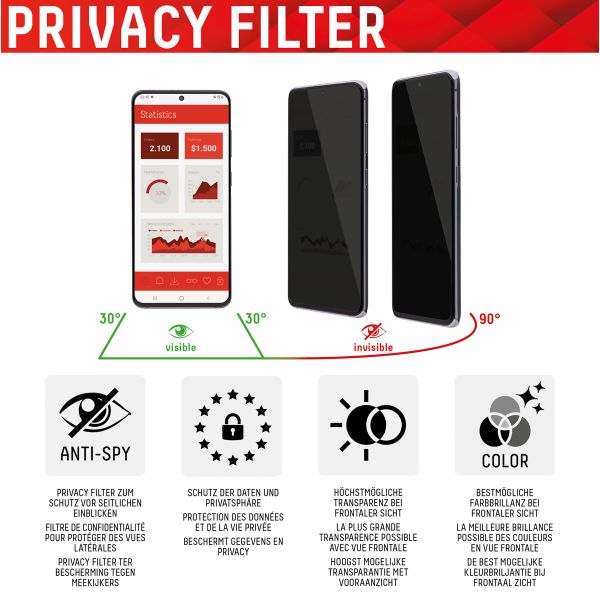 Displex Displayschutz aus gehärtetem Glas Privacy Samsung Galaxy S22 Plus