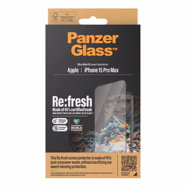 PanzerGlass Ultra-Wide Fit Antibakterieller Displayschutz für das iPhone 15 Pro Max