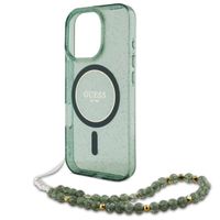 Guess MagSafe IML Glitter Case mit Beads Strap für das iPhone 16 Pro - Green