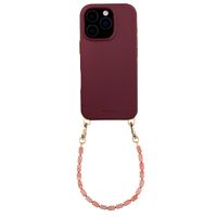 Selencia Rivièra MagSafe Backcover mit abnehmbaren Haken für das Apple iPhone 16 Pro Max - Bold Burgundy + Sorbet Pop Handykette - Pink