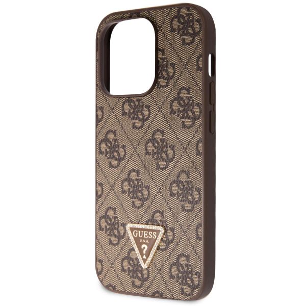 Guess 4G Logo Triangle Strass Back Cover für das iPhone 15 Pro - Braun