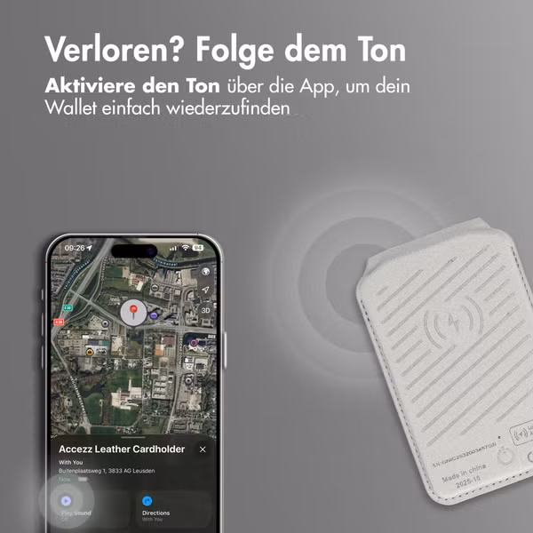 Accezz Magnetische Leder-Wallet mit Standfunktion - Geeignet für Apple Find My - Light Grey