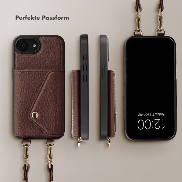 Selencia Sera HandyHülle mit Kordel und Umschlag-Kartenhalter Apple iPhone 17e / 16e - Chocolate Brown