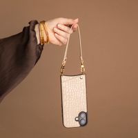Selencia Nova Croco HandyHülle mit Kordel und Kartenhalter Samsung Galaxy S25 / S24 - Beige