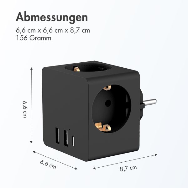 Accezz PowerCube | 6-in-1 - 1x USB-C + 2x USB-A + 3x Steckdose - 4000 Watt - Schwarz