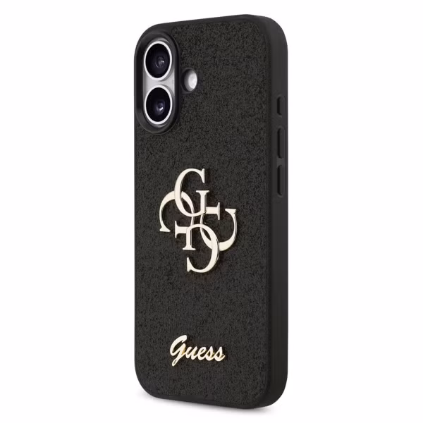 Guess 4G Metal Logo Back Cover mit Glitter Apple iPhone 17 - Schwarz