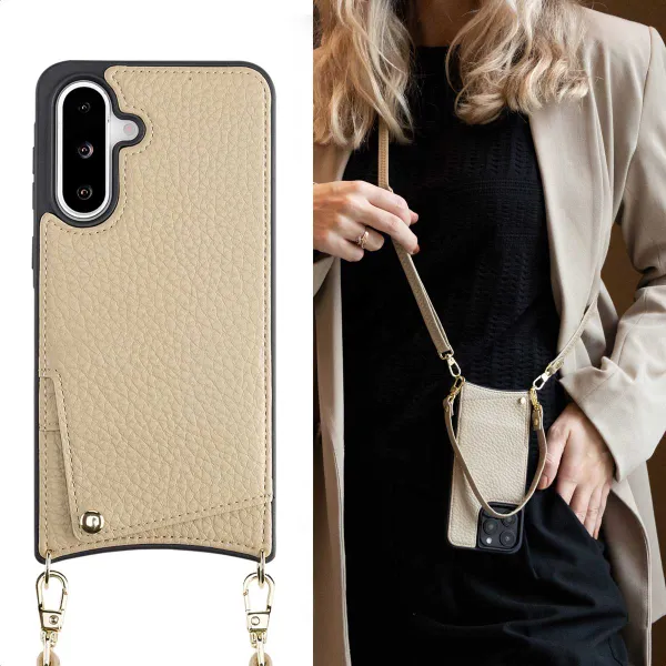 Selencia Nova Back Cover mit Kordel und Kartenhalter für das Samsung Galaxy A36 / A56 - Beige