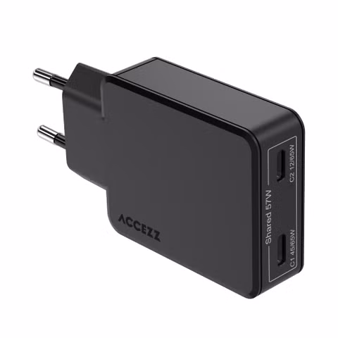 Accezz Ultra Slim GaN Ladegerät - 2x USB-C - 65 W - Schwarz