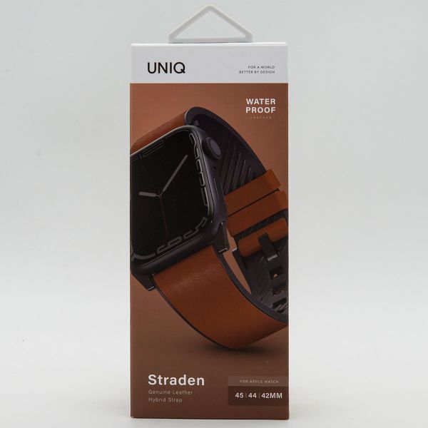 Uniq Straden Wasserdichtes Lederarmband für das  Apple Watch Series 1 t/m 11 / SE / Ultra (44/45/46/49 mm) - Toffee