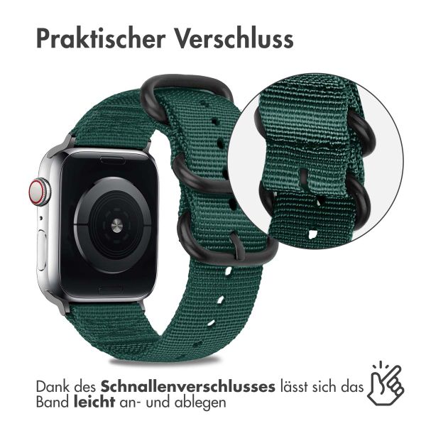 imoshion Robustes Nylonarmband für das  Apple Watch Series 1 - 9 / SE (38/40/41 mm) | Series 10 / 11 (42 mm) - Dunkelgrün