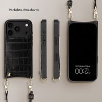 Selencia Nova Croco HandyHülle mit Kordel und Kartenhalter Apple iPhone 18 Pro Max / 17 Pro Max - Schwarz