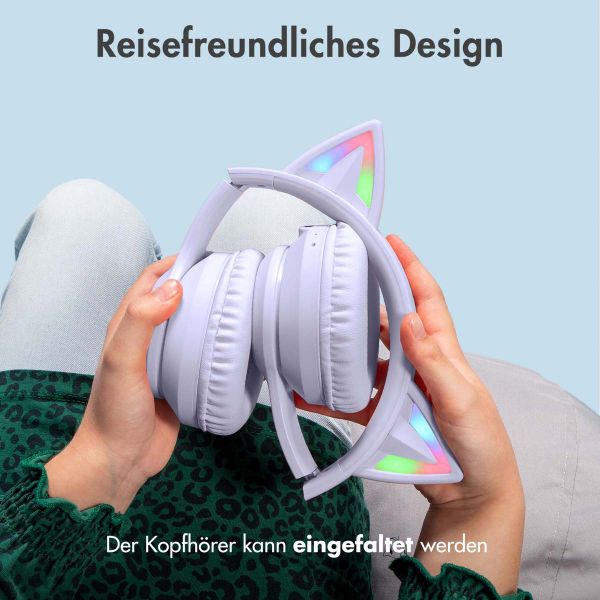 imoshion Kabellose Kinderkopfhörer LED Light Cat Ear - Dezibelbegrenzer - Mit AUX-Kabel - Lavender Lilac