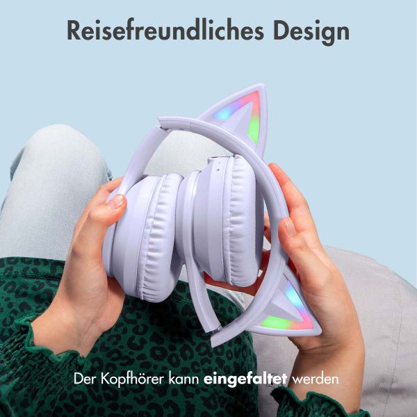 imoshion Kids LED Light Cat Ear Bluetooth-Kopfhörer - Kinderkopfhörer - Kabelloser Kopfhörer + AUX-Kabel - Lavender Lilac