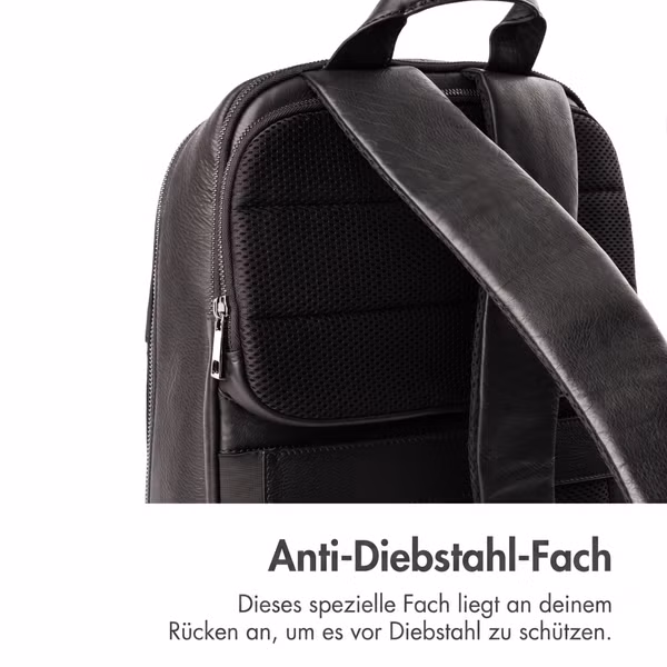 Accezz Leather Laptop Rucksack 16 Zoll - Schwarz