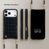 Selencia Nova Croco HandyHülle mit Kordel und Kartenhalter Apple iPhone 17 Pro Max - Schwarz