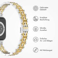 Selencia Jubilee inspiriertes schmales Edelstahlarmband für Apple Watch Series 1 t/m 9 / SE (38/40/41 mm) | Series 10 / 11 (42 mm) - Silber und Gold