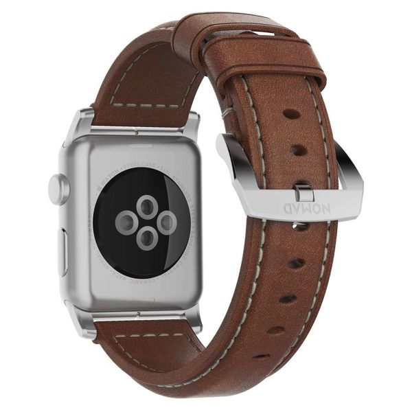 Nomad Traditionelles Lederarmband für das  Apple Watch Series 1 t/m 11 / SE / Ultra (44/45/46/49 mm) - Brown / Silver