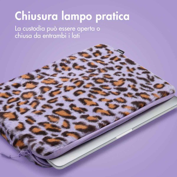 imoshion Fluffy Laptop Hülle 15-16 Zoll - Laptop Sleeve - Leopard Lilac