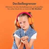 imoshion Kids LED Light Bluetooth-Kopfhörer - Kinderkopfhörer - Kabelloser Köpfhorer mit Dezibelbegrenzer + AUX-Kabel - Hot Pink / Apricot Crush Orange