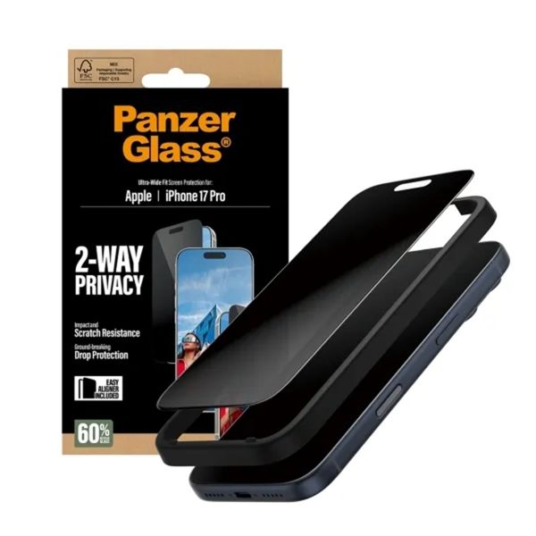 PanzerGlass Ultra Wide Fit Antibakterieller Screen Protector mit Sichtschutz inkl. Applikator Apple iPhone 17 Pro