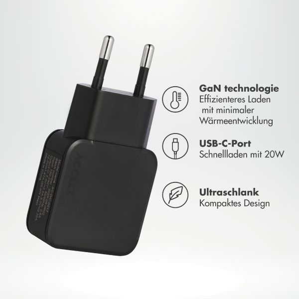 imoshion Powerbank 20.000 mAh + Accezz Ultra Slim GaN Ladegerät + Accezz USB-C- auf USB-C-Kabel - 1 Meter - Schwarz