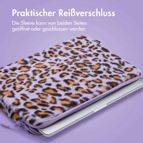imoshion Fluffy Laptop Hülle 15-16 Zoll - Laptop Sleeve - Leopard Lilac