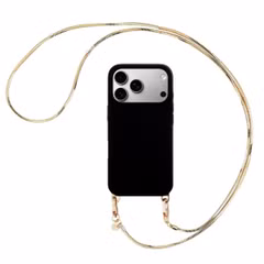 Selencia Rivièra MagSafe Backcover mit abnehmbaren Haken für das Apple iPhone 17 Pro Max - Velvet Black + Sleek Chain (130 cm) - Gold
