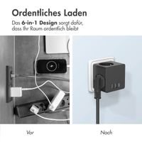 Accezz PowerCube | 6-in-1 - 1x USB-C + 2x USB-A + 3x Steckdose - 4000 Watt - Schwarz