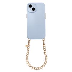 Selencia Rivièra MagSafe Backcover mit abnehmbaren Haken für das Apple iPhone 14 / 13 - Powder Blue + Bold Chain Handykette - Gold