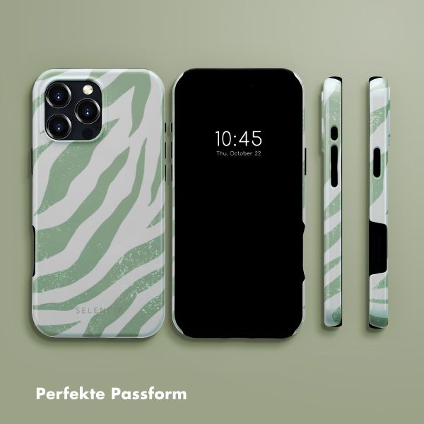 Selencia Vivid Tough Back Cover MagSafe für das Apple iPhone 16 Pro Max - Colorful Zebra Sage Green