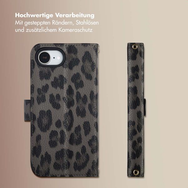 Selencia Sabi Klapphülle mit Leopardenmuster Apple iPhone 16e - Midnight Black