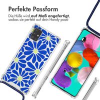 imoshion Design Hülle mit Band für das Samsung Galaxy A51 - Cobalt Blue Flowers Connect