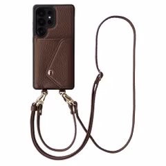 Selencia Sera HandyHülle mit Kordel und Umschlag-Kartenhalter Samsung Galaxy S25 Ultra - Chocolate Brown