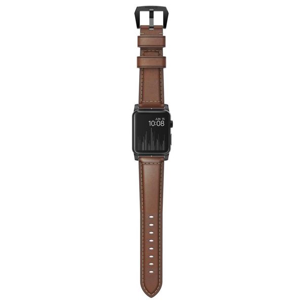 Nomad Traditionelles Lederarmband für die Apple Watch Series 1 bis 10 / SE / Ultra (2) (44/45/46/49 mm) - Braun/Schwarz