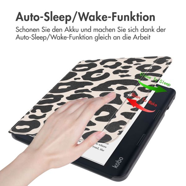 imoshion Design Slim Hard Case Sleepcover mit Stand Kobo Libra 2 / Tolino Vision 6 - Leopard