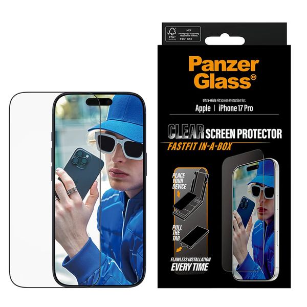 PanzerGlass Ultra Wide Fit FastFit in-a-box Screen Protector Apple iPhone 17 Pro